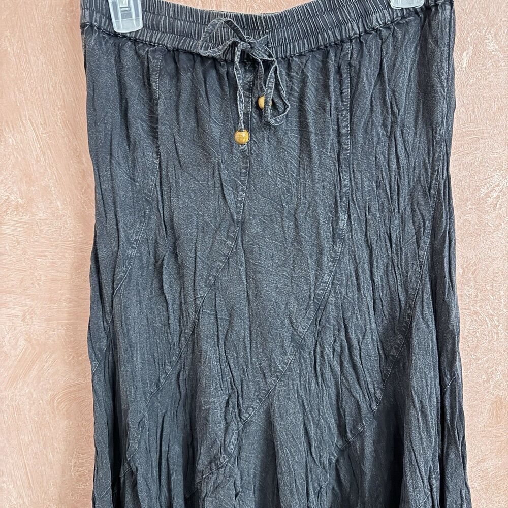 Young Threads Black Textured Geometric Paneled Maxi Skirt Boho Viscose Large New - Picture 5 of 10